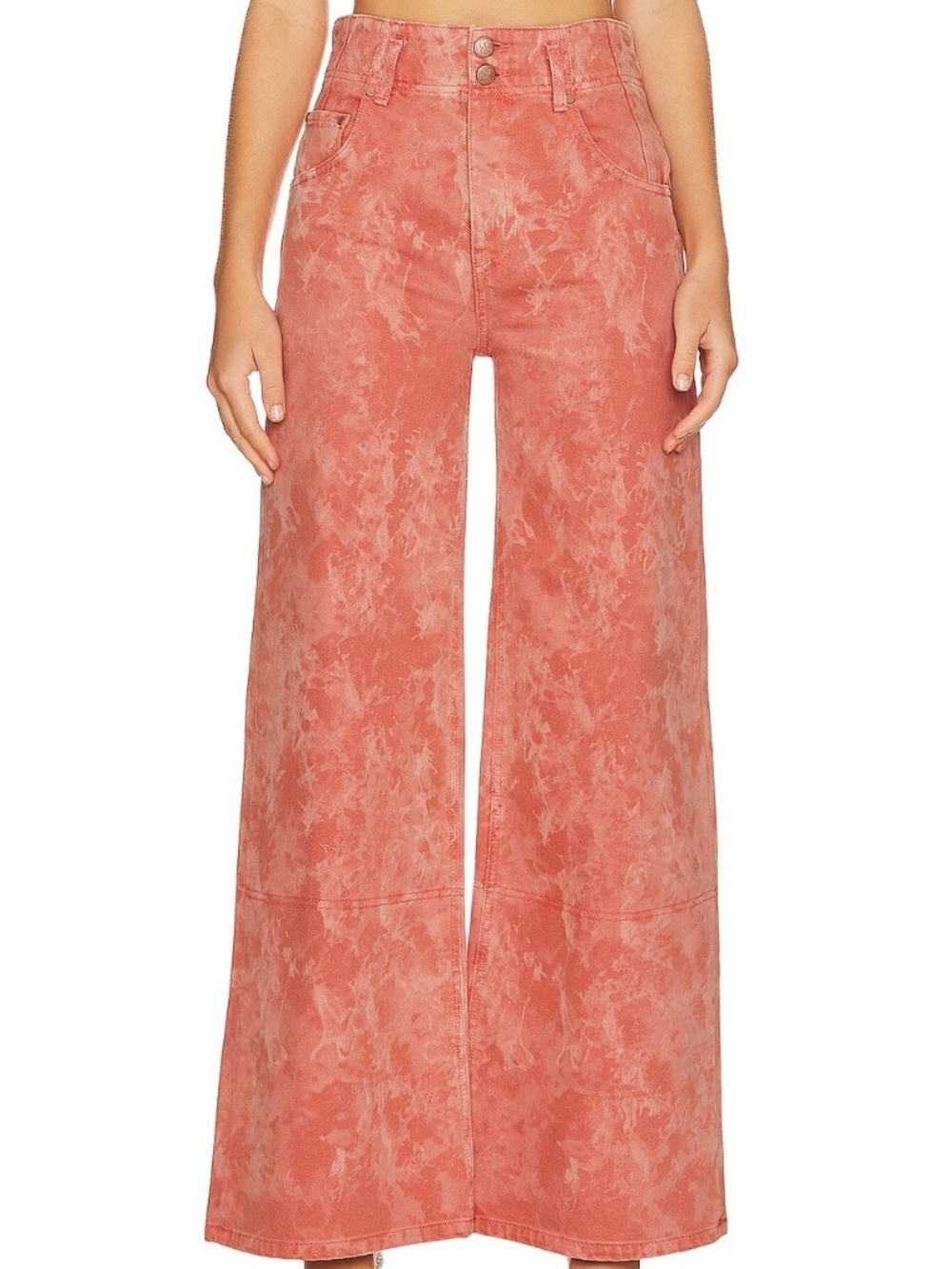 Ulla Johnson Margot Aura Wash Peach Denim Wide Leg High Rise Jeans